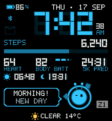 WISPWARE Run Casual watch face: time and relaxed running readings.